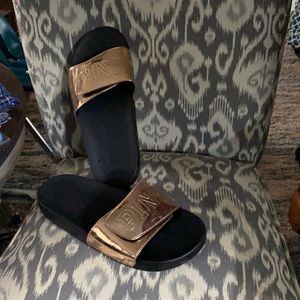 Rose Gold Pink Slide On Flip Flops